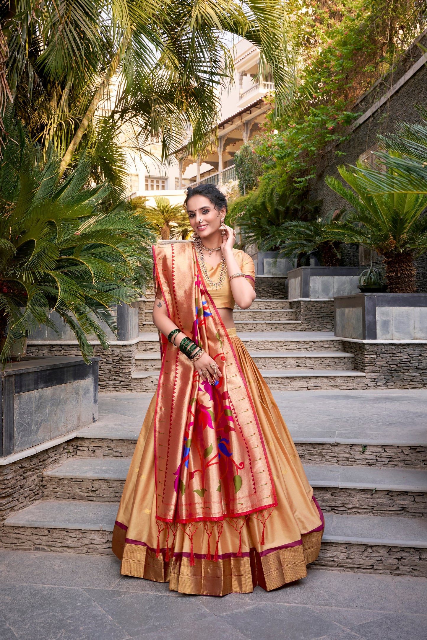 Beautiful Jacquard Silk Paithani Zari Weaving Worked Lehenga Choli