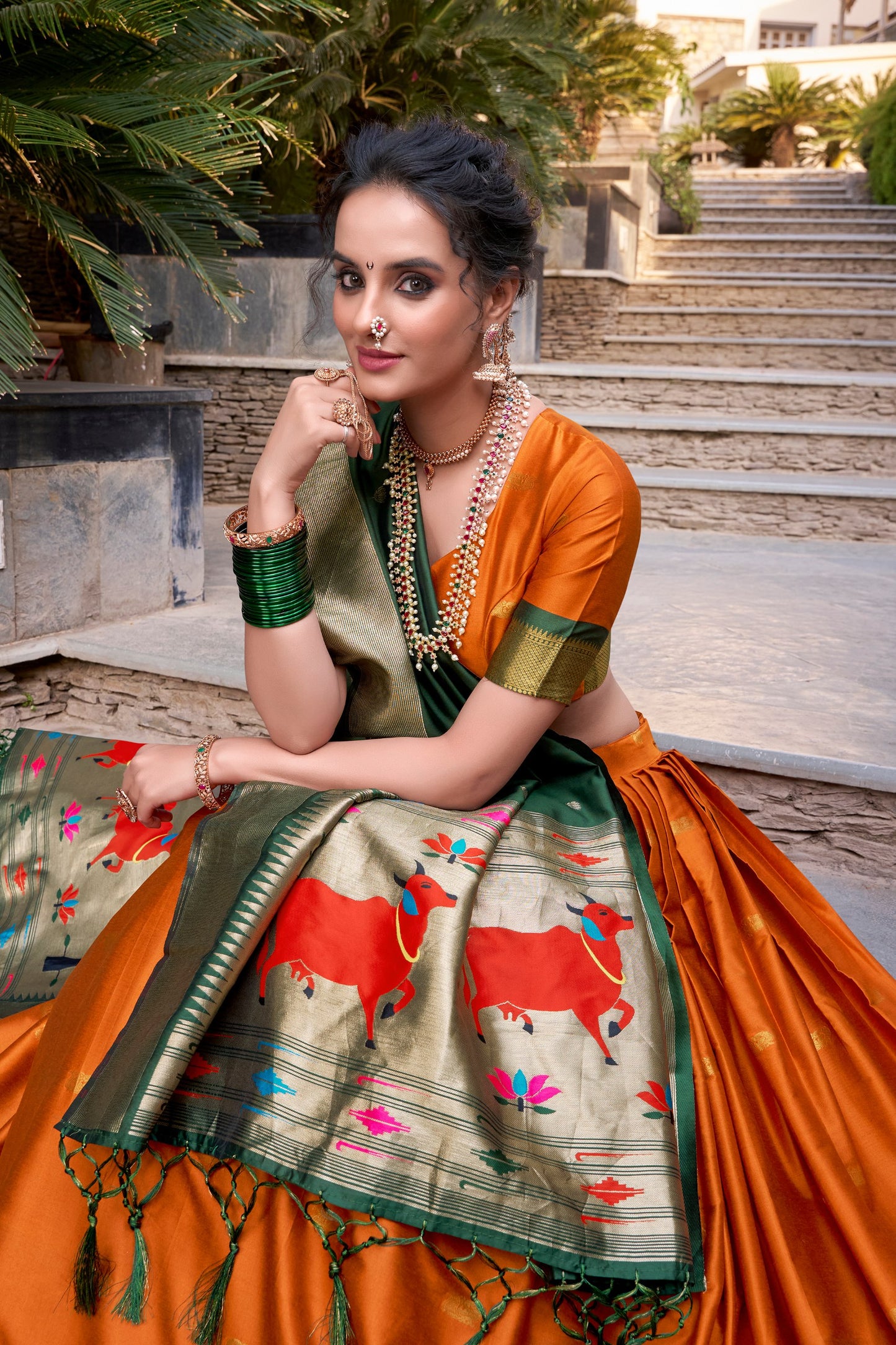 Beautiful Jacquard Silk Paithani Zari Weaving Worked Lehenga Choli