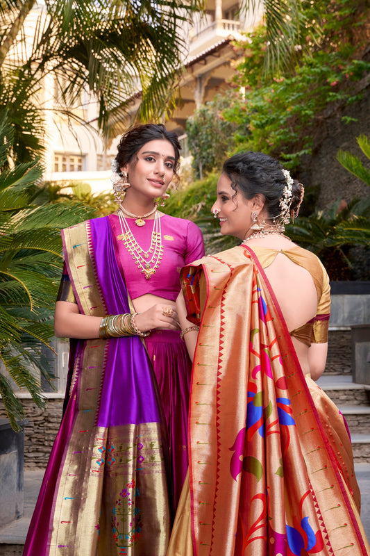 Beautiful Jacquard Silk Paithani Zari Weaving Worked Lehenga Choli