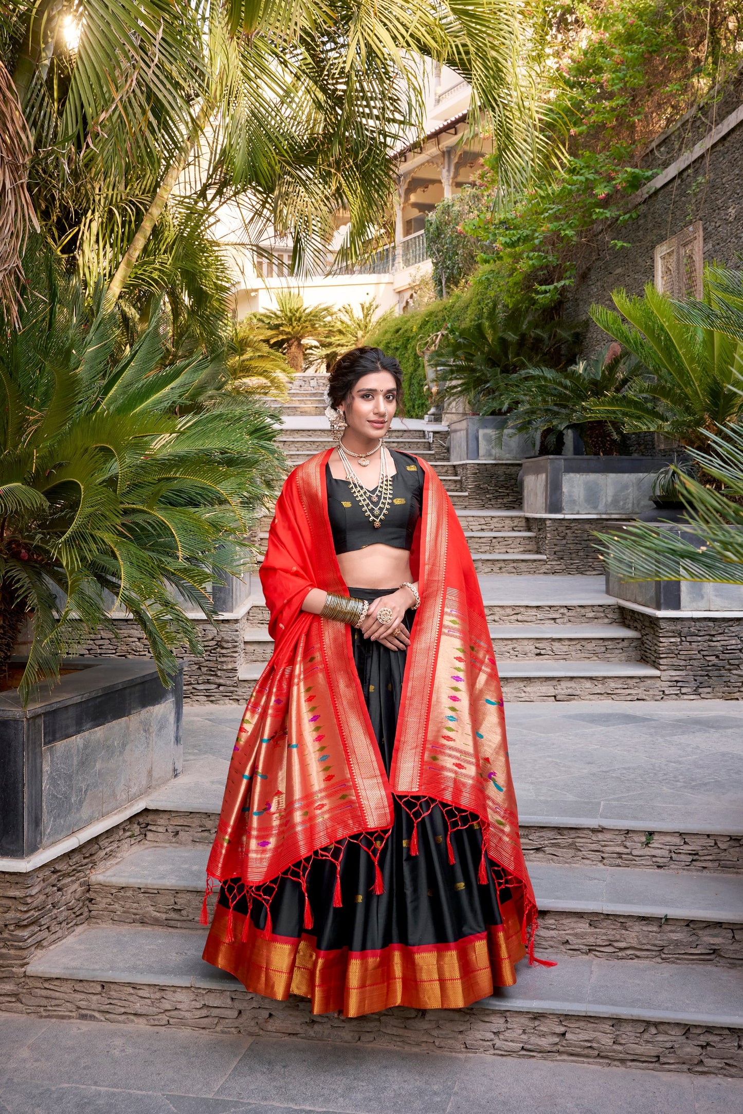 Beautiful Jacquard Silk Paithani Zari Weaving Worked Lehenga Choli