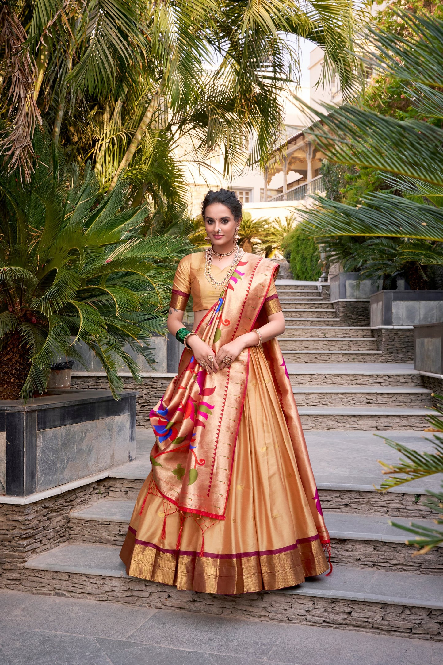 Beautiful Jacquard Silk Paithani Zari Weaving Worked Lehenga Choli