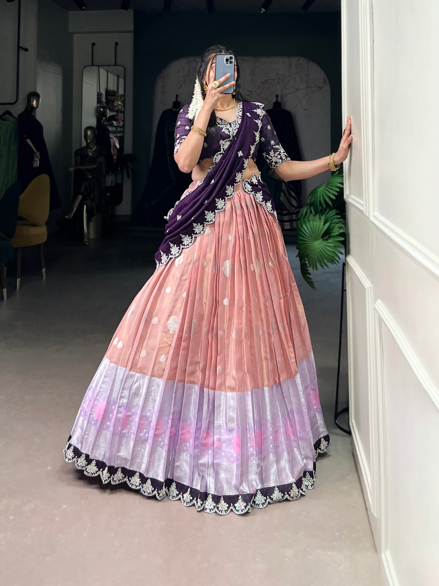 Lovely Zari Cota Weaving Sequins Thread Worked Lehenga Choli