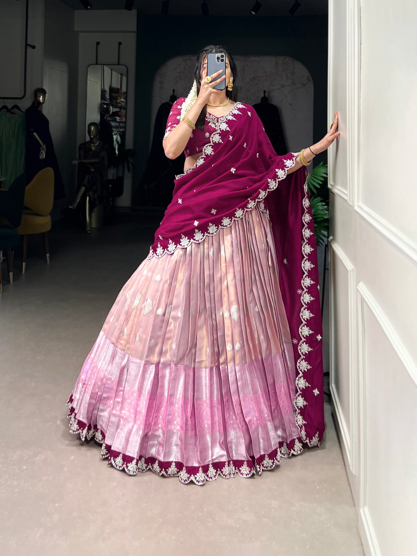 Lovely Zari Cota Weaving Sequins Thread Worked Lehenga Choli