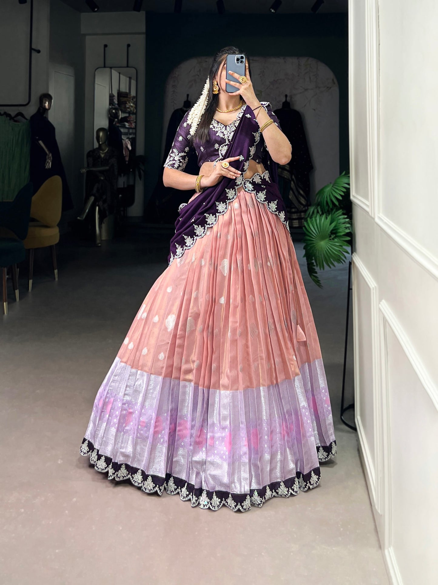 Lovely Zari Cota Weaving Sequins Thread Worked Lehenga Choli
