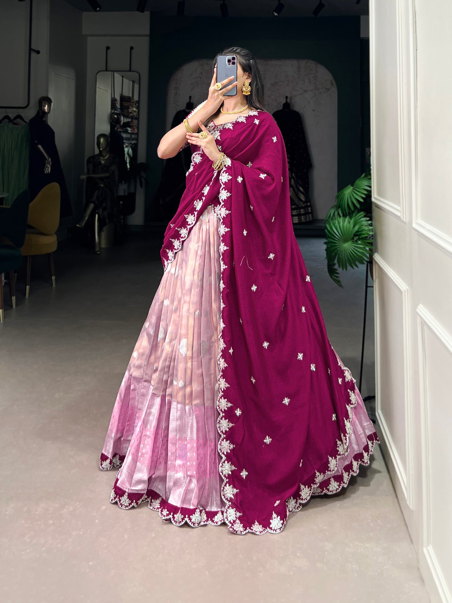 Lovely Zari Cota Weaving Sequins Thread Worked Lehenga Choli