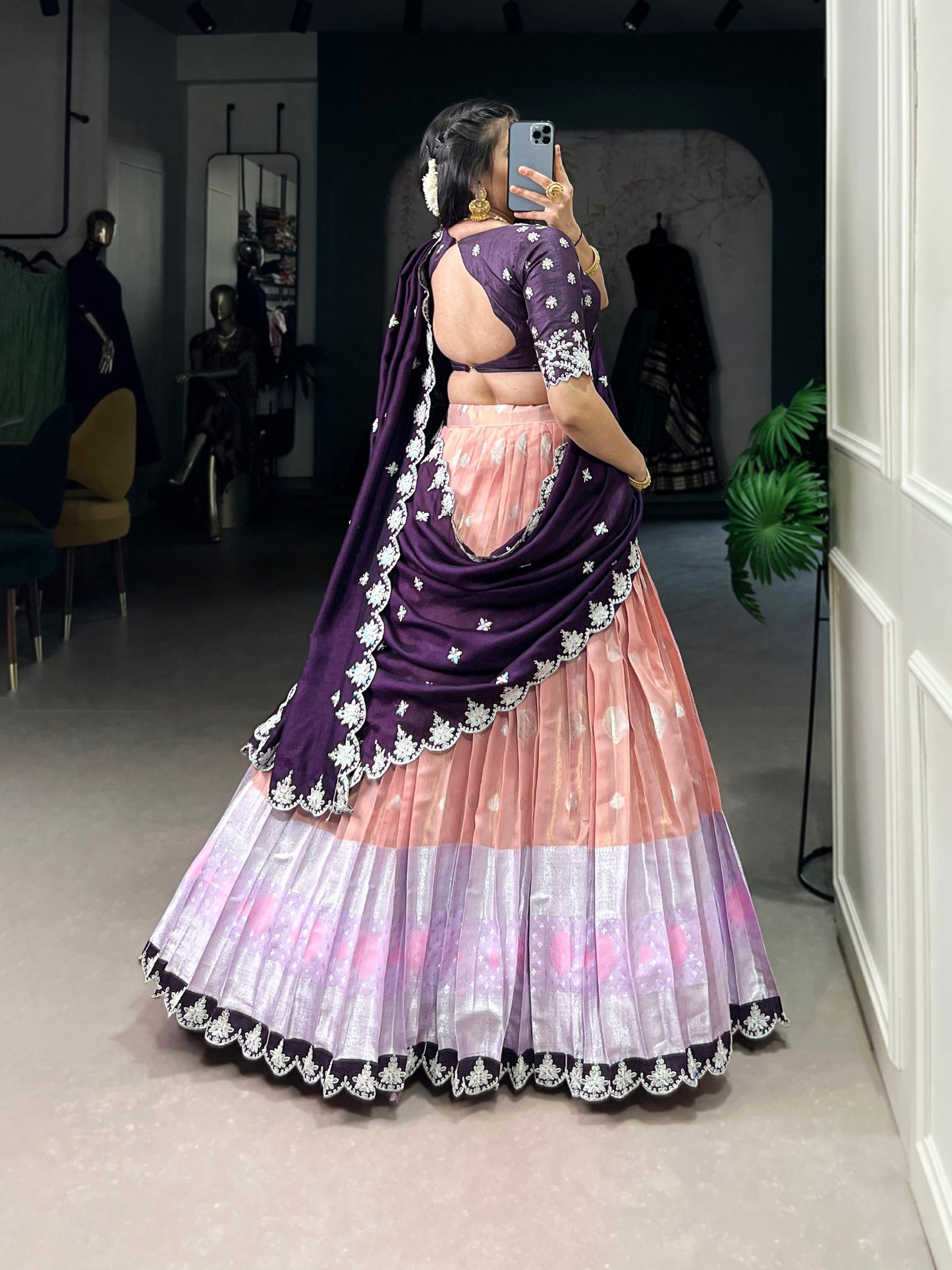 Lovely Zari Cota Weaving Sequins Thread Worked Lehenga Choli