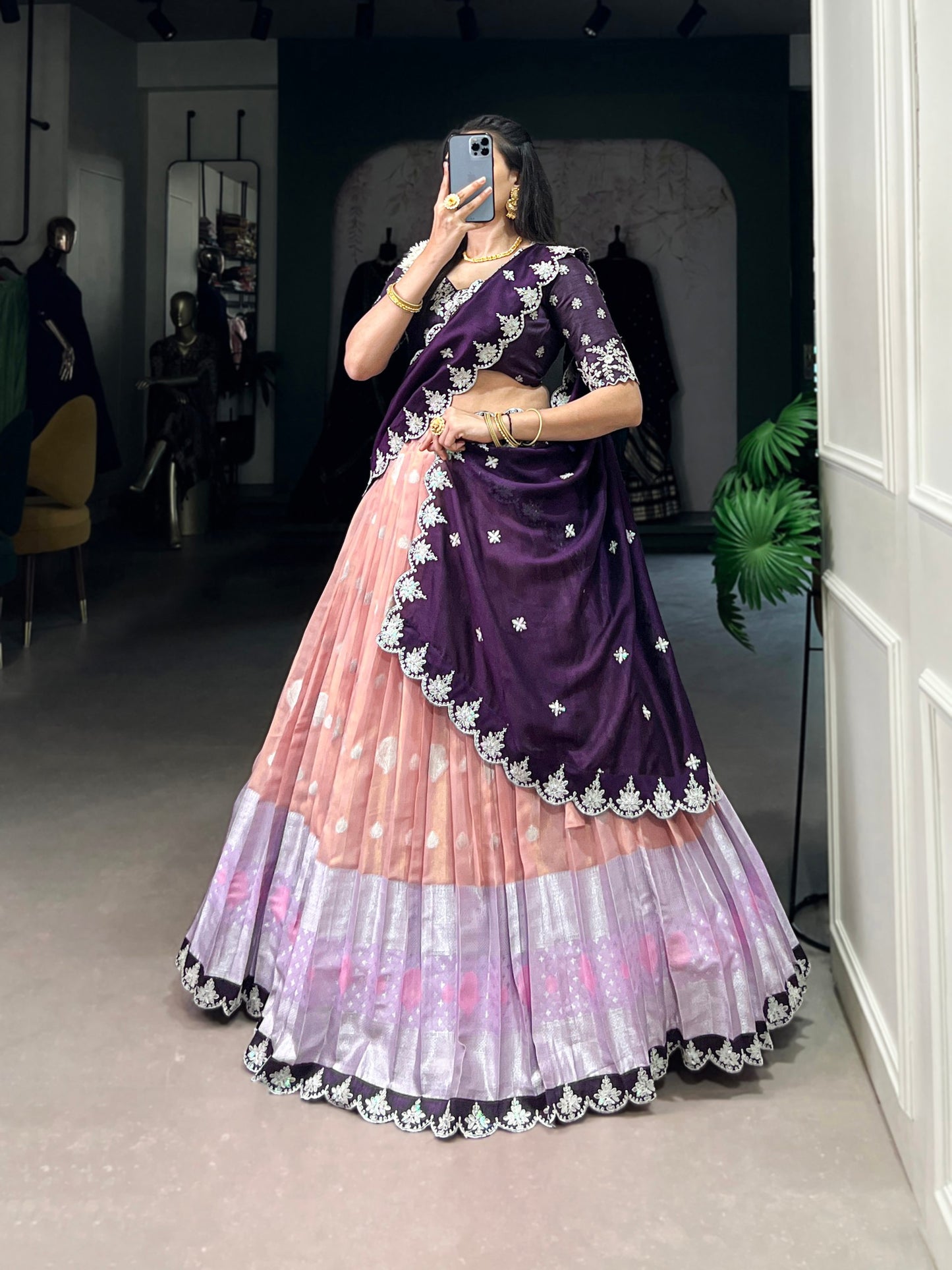 Lovely Zari Cota Weaving Sequins Thread Worked Lehenga Choli