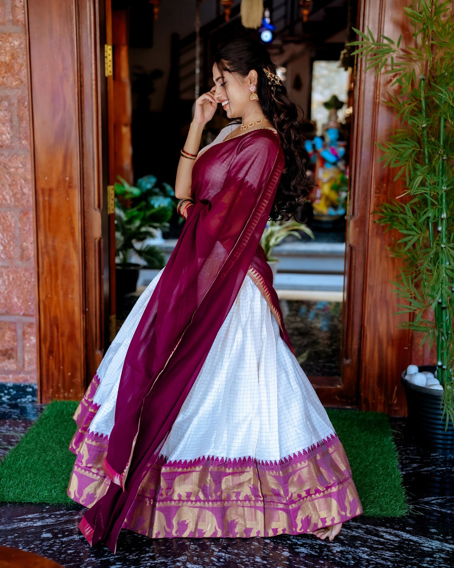 Radiant White Poly Cotton Zari Weaving Worked Lehenga Choli Set