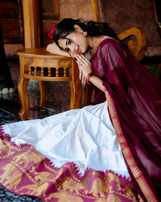 Radiant White Poly Cotton Zari Weaving Worked Lehenga Choli Set