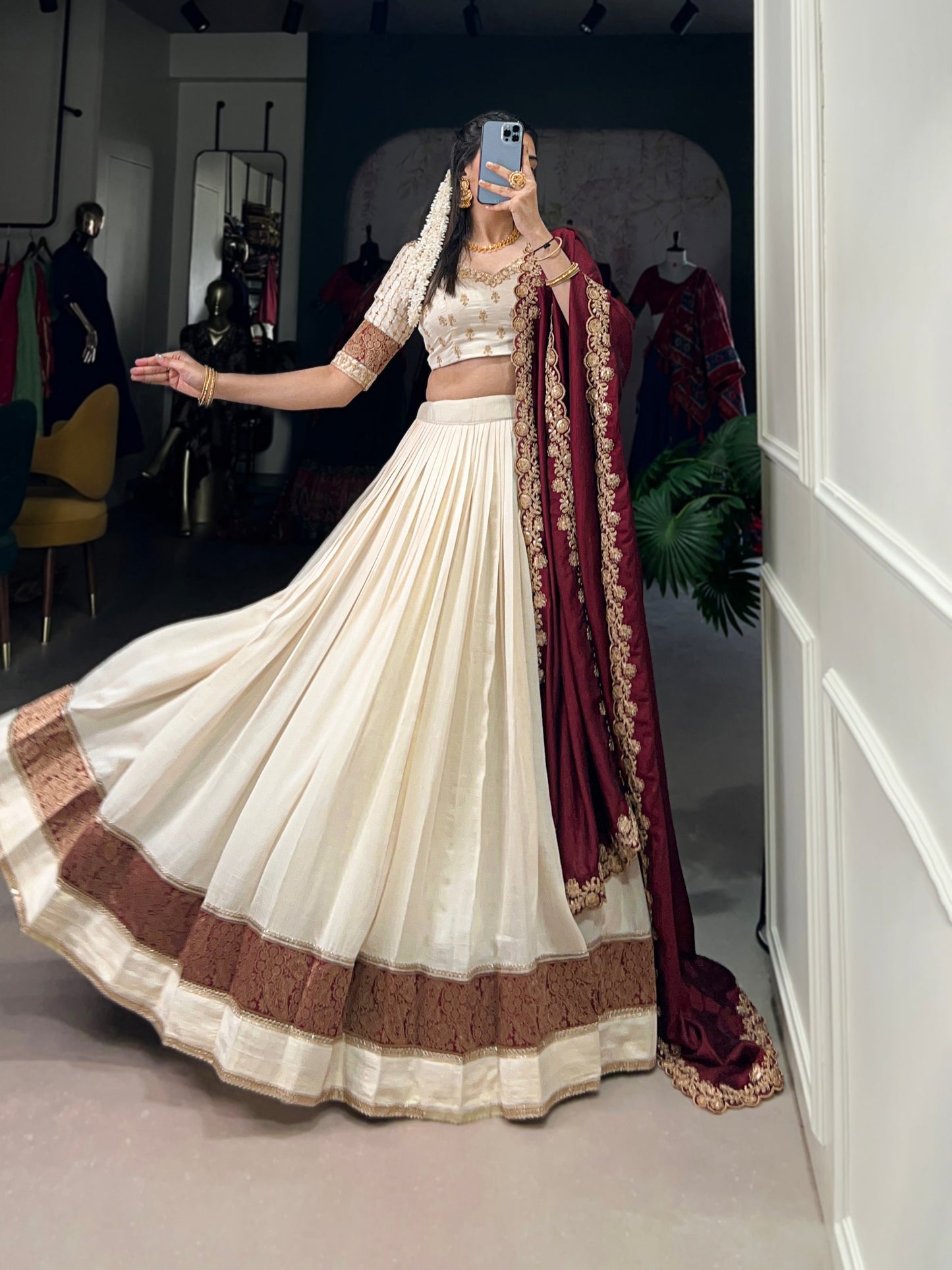 Exquisite Vichitra Silk Zari Weaving Lace Border Worked Lehenga Choli
