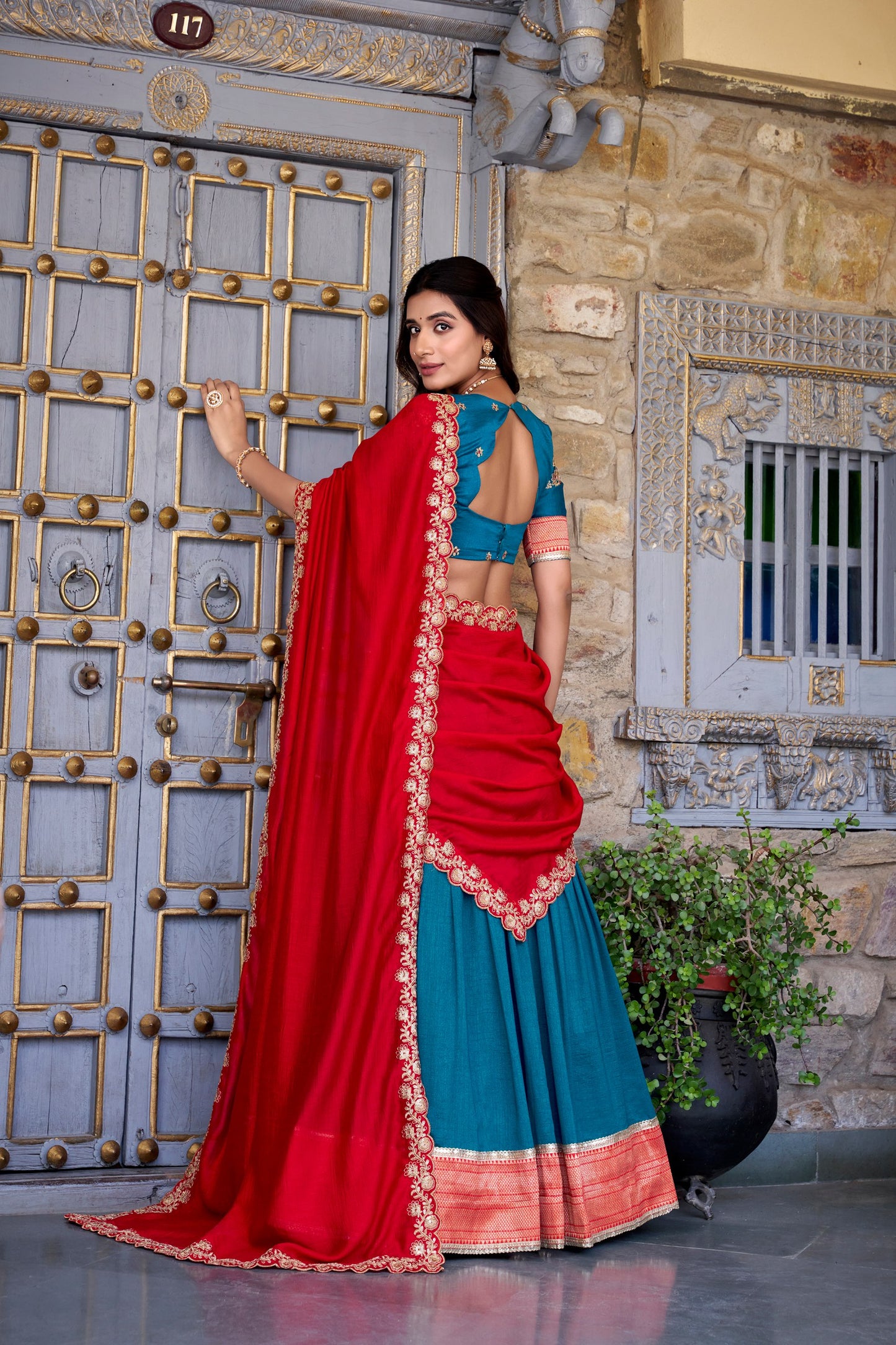 Exquisite Vichitra Silk Zari Weaving Lace Border Worked Lehenga Choli
