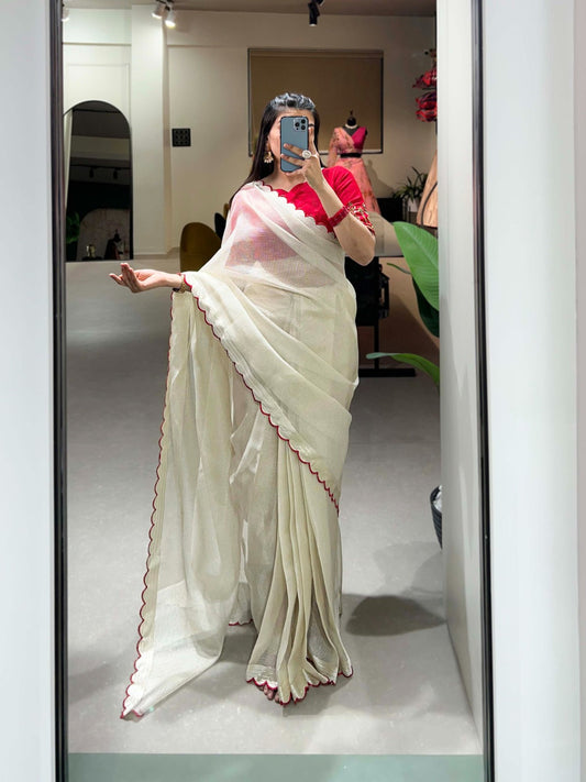 Resplendent White Manipuri Tussar Arca Worked Saree With Handworked Blouse - Ethnicwish