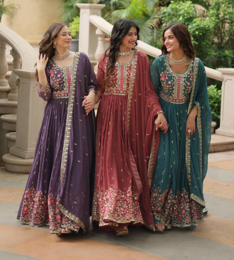 Breathtaking Faux Georgette Rich Sequins Embroidered Top Sharara Suit - Ethnicwish