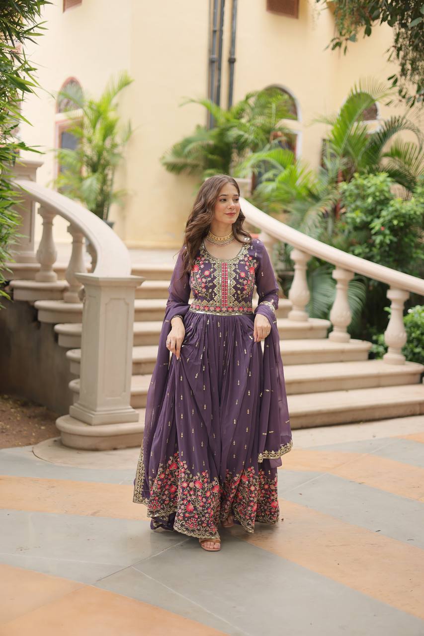 Breathtaking Faux Georgette Rich Sequins Embroidered Top Sharara Suit - Ethnicwish
