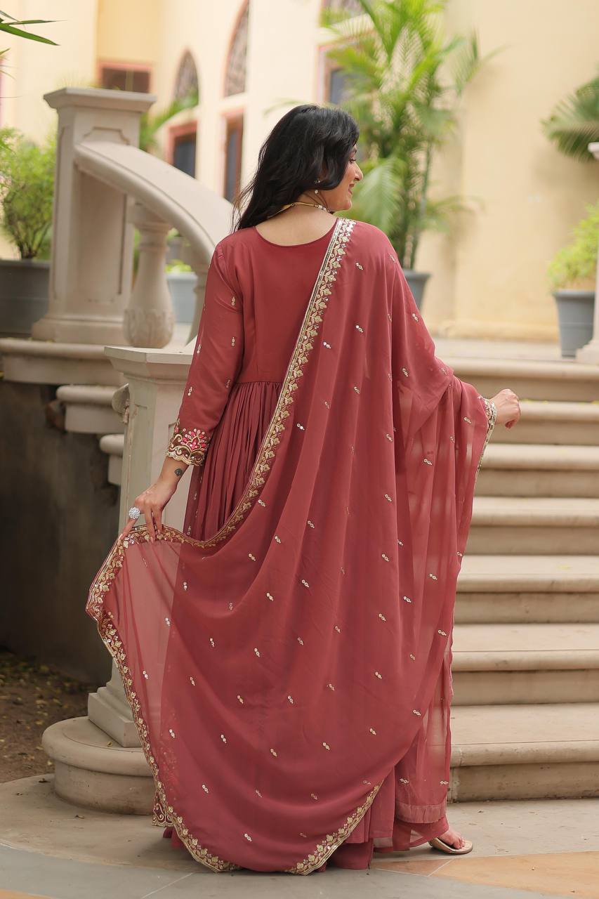 Breathtaking Faux Georgette Rich Sequins Embroidered Top Sharara Suit - Ethnicwish