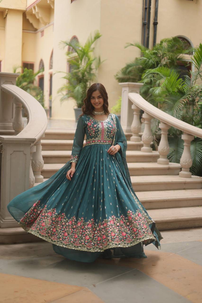 Breathtaking Faux Georgette Rich Sequins Embroidered Top Sharara Suit - Ethnicwish