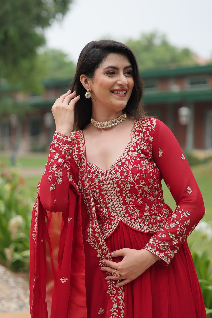Radiant Faux Georgette Intricate Sequins Embroidered Gown With Dupatta - Ethnicwish