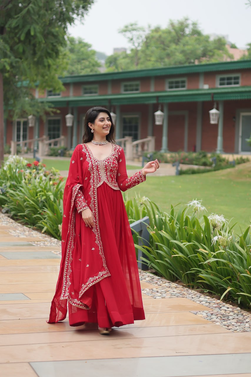 Radiant Faux Georgette Intricate Sequins Embroidered Gown With Dupatta - Ethnicwish
