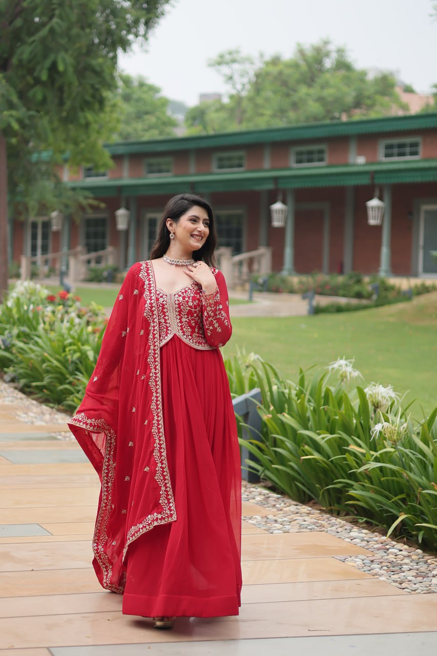 Radiant Faux Georgette Intricate Sequins Embroidered Gown With Dupatta - Ethnicwish
