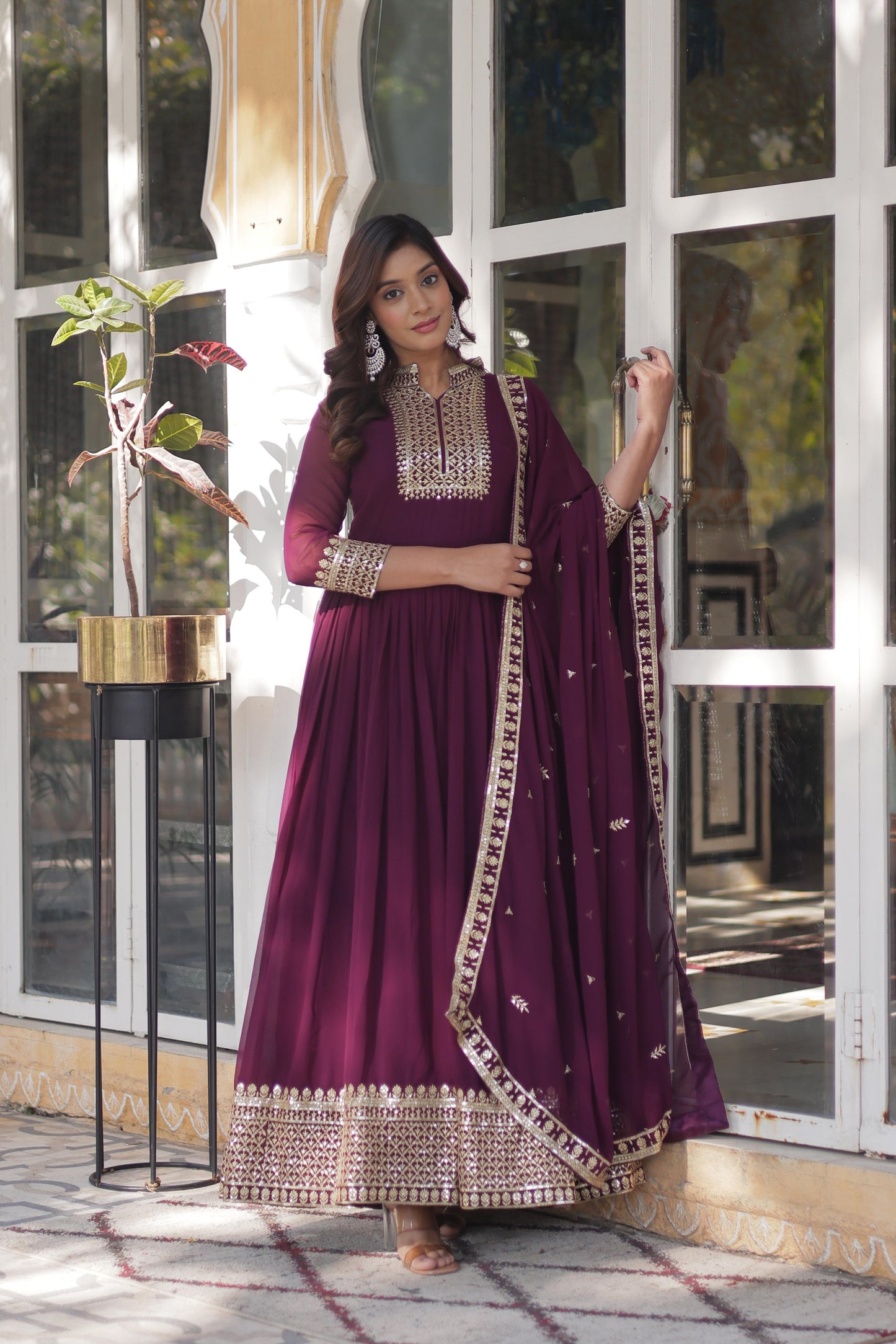 Magnificent Faux Georgette Rich Sequins Embroidered Gown With Dupatta - Ethnicwish