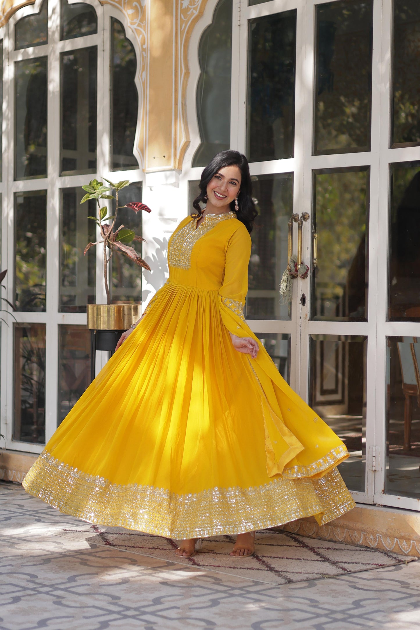 Magnificent Faux Georgette Rich Sequins Embroidered Gown With Dupatta - Ethnicwish