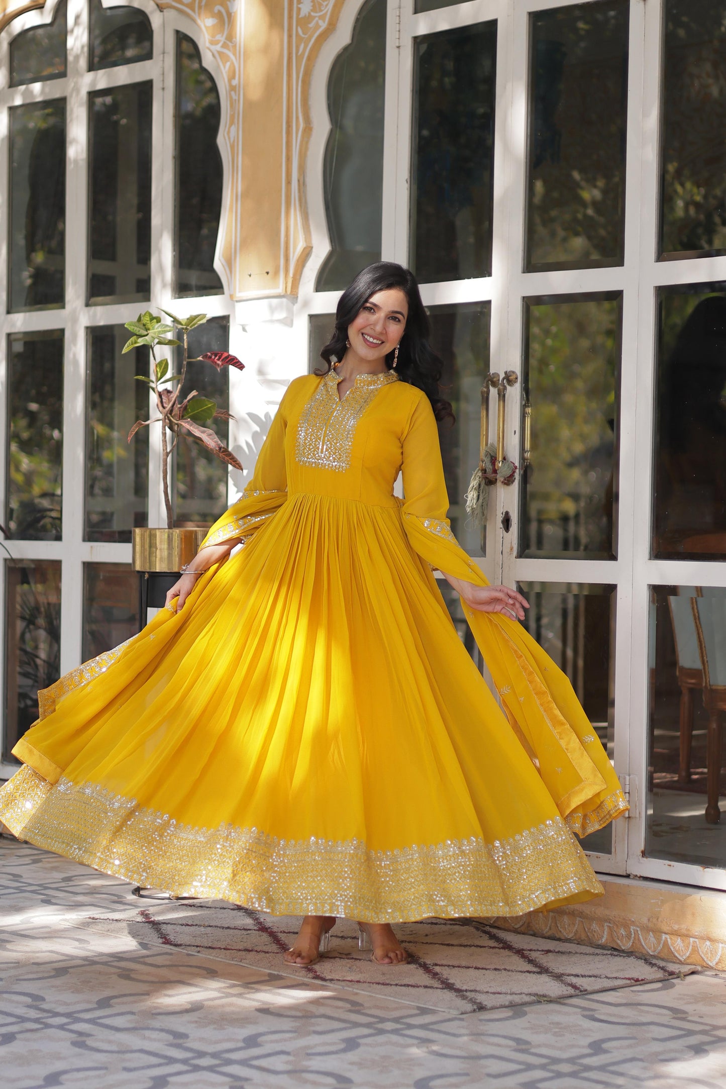 Magnificent Faux Georgette Rich Sequins Embroidered Gown With Dupatta - Ethnicwish