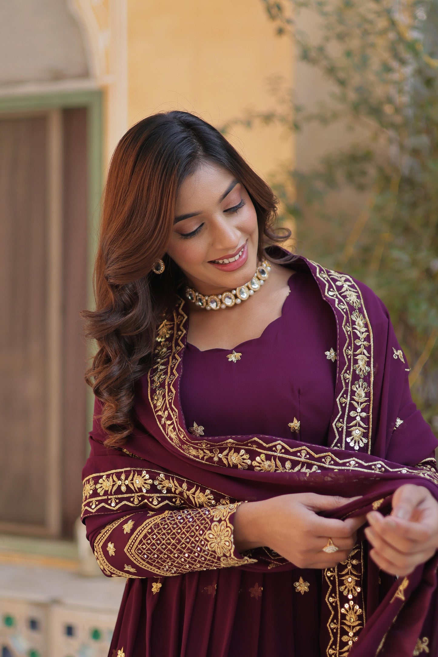 Breathtaking Faux Georgette Zari Sequins Embroidered Gown With Dupatta - Ethnicwish