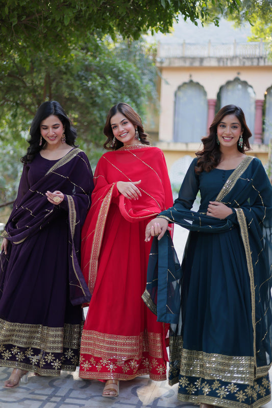 Spellbinding Faux Georgette Multi Sequins Thread Worked Gown - Ethnicwish