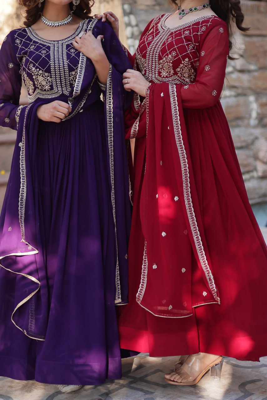 Faux Blooming Gown with Multi-Sequins & Beads Embroidery With Dupatta