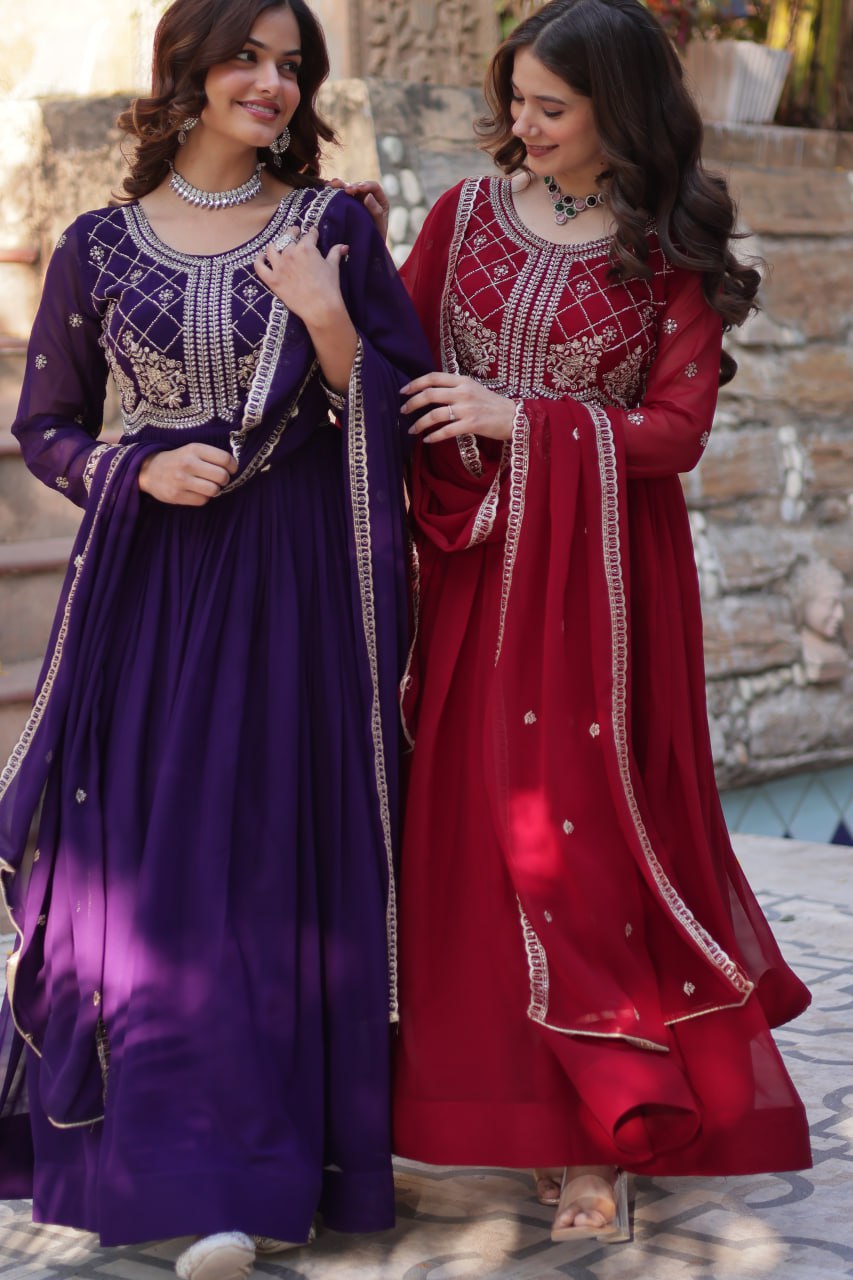 Faux Blooming Gown with Multi-Sequins & Beads Embroidery With Dupatta