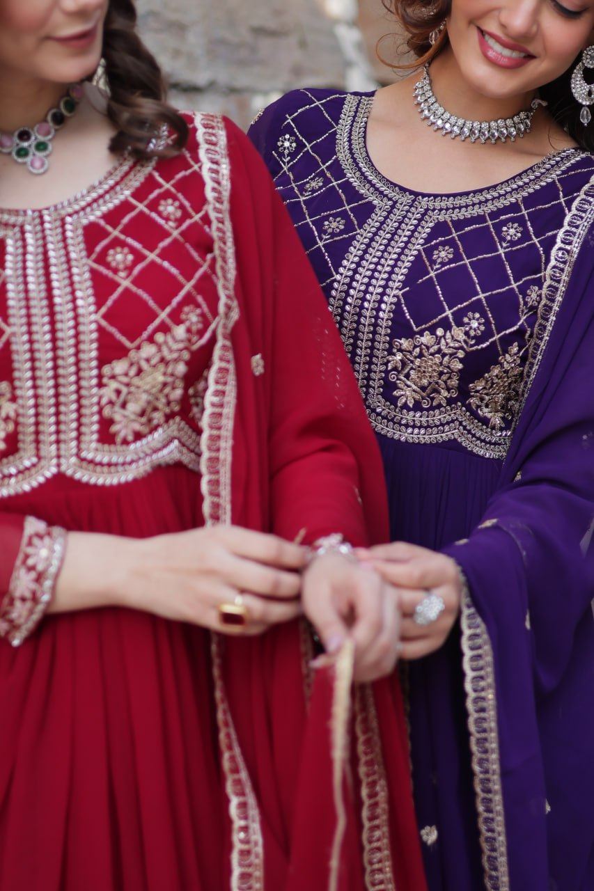 Faux Blooming Gown with Multi-Sequins & Beads Embroidery With Dupatta