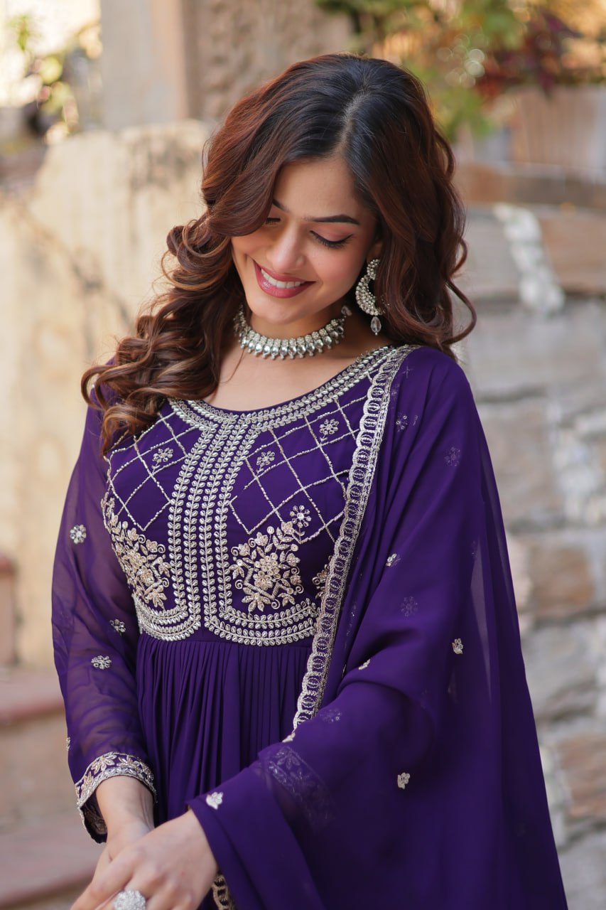 Faux Blooming Gown with Multi-Sequins & Beads Embroidery With Dupatta