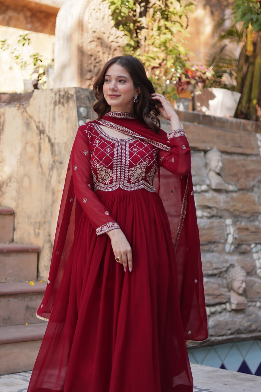 Faux Blooming Gown with Multi-Sequins & Beads Embroidery With Dupatta
