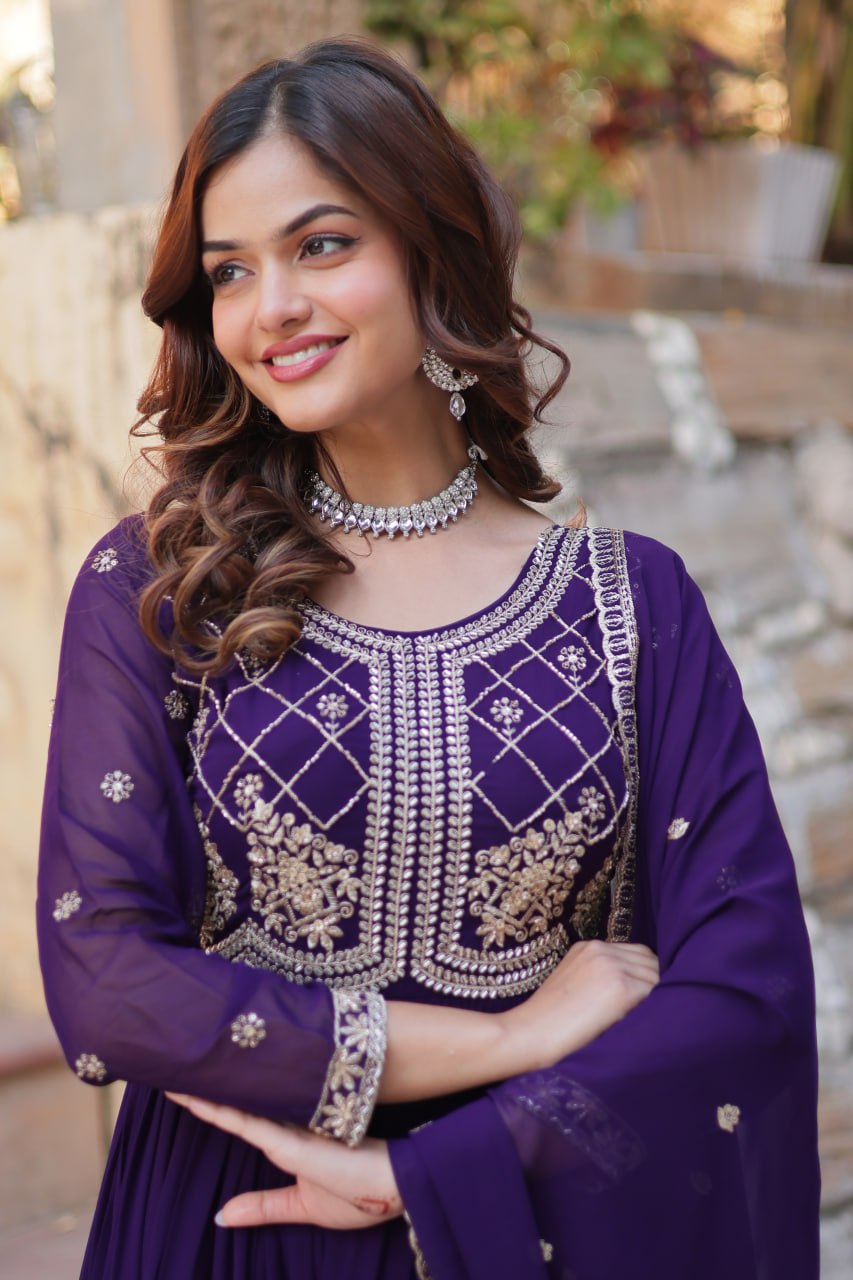 Faux Blooming Gown with Multi-Sequins & Beads Embroidery With Dupatta