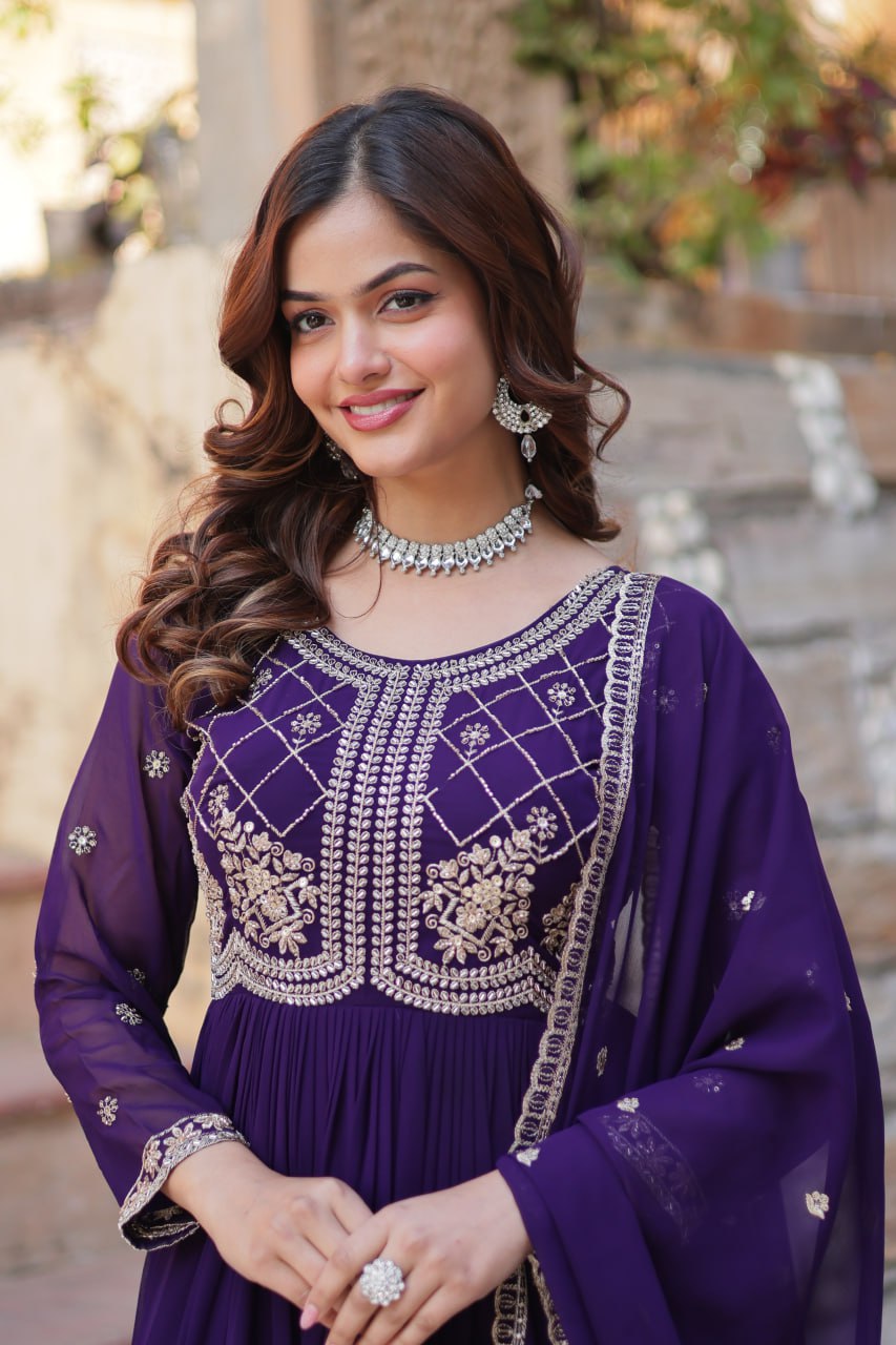 Faux Blooming Gown with Multi-Sequins & Beads Embroidery With Dupatta
