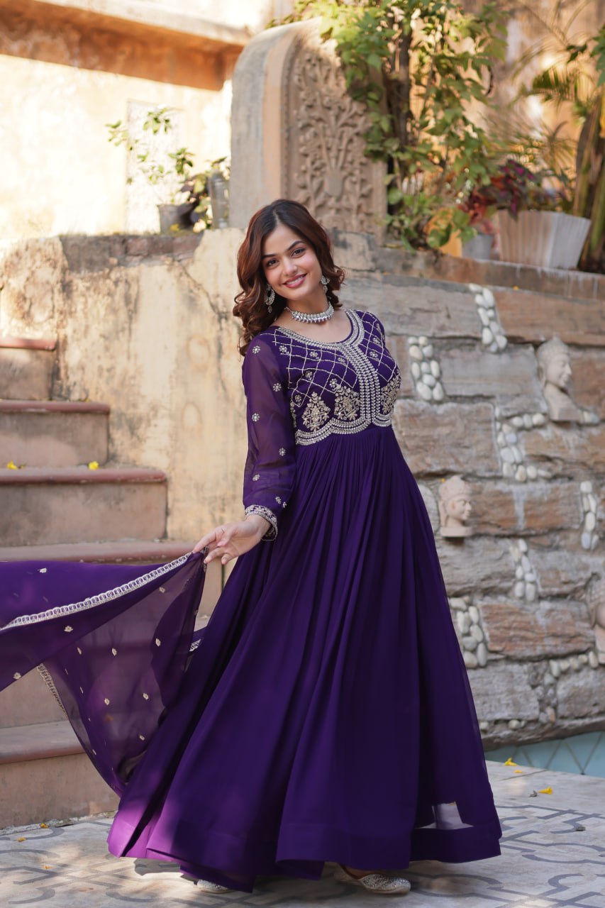 Faux Blooming Gown with Multi-Sequins & Beads Embroidery With Dupatta