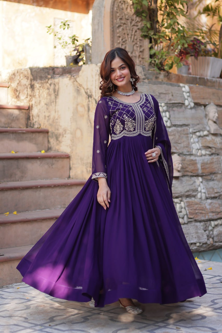 Faux Blooming Gown with Multi-Sequins & Beads Embroidery With Dupatta