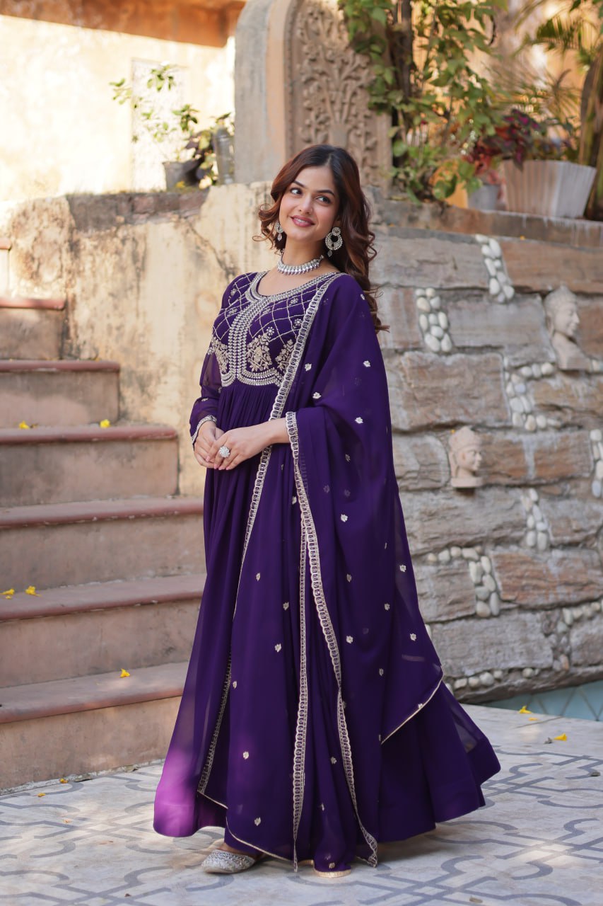 Faux Blooming Gown with Multi-Sequins & Beads Embroidery With Dupatta