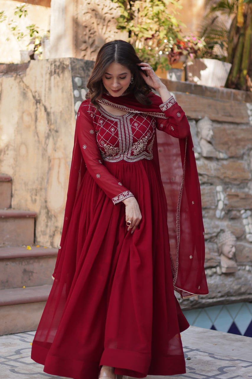 Faux Blooming Gown with Multi-Sequins & Beads Embroidery With Dupatta