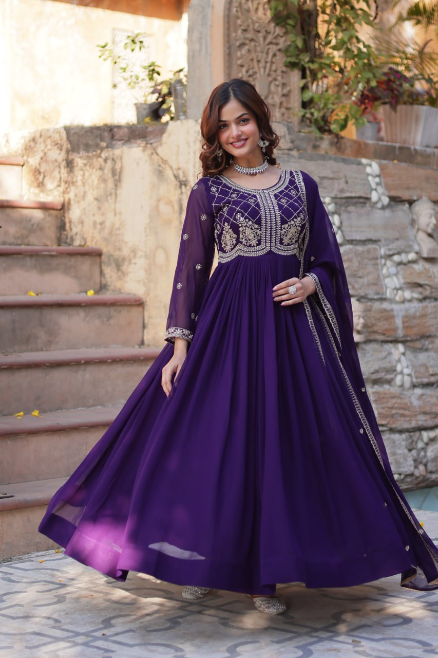 Faux Blooming Gown with Multi-Sequins & Beads Embroidery With Dupatta