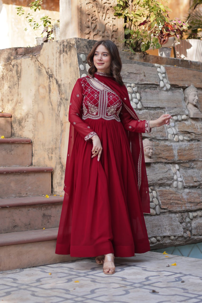 Faux Blooming Gown with Multi-Sequins & Beads Embroidery With Dupatta