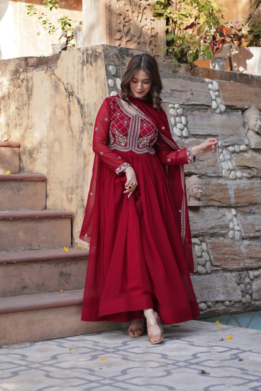 Faux Blooming Gown with Multi-Sequins & Beads Embroidery With Dupatta