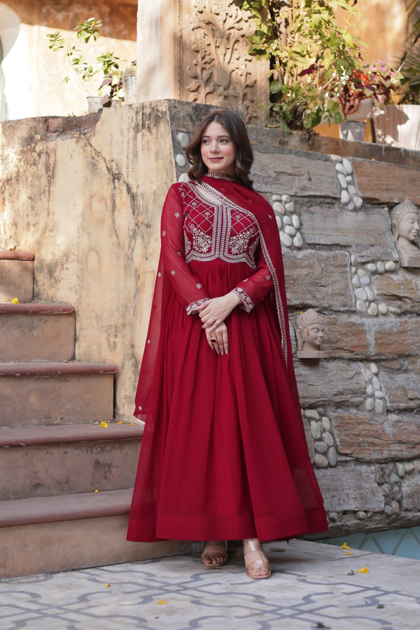 Faux Blooming Gown with Multi-Sequins & Beads Embroidery With Dupatta