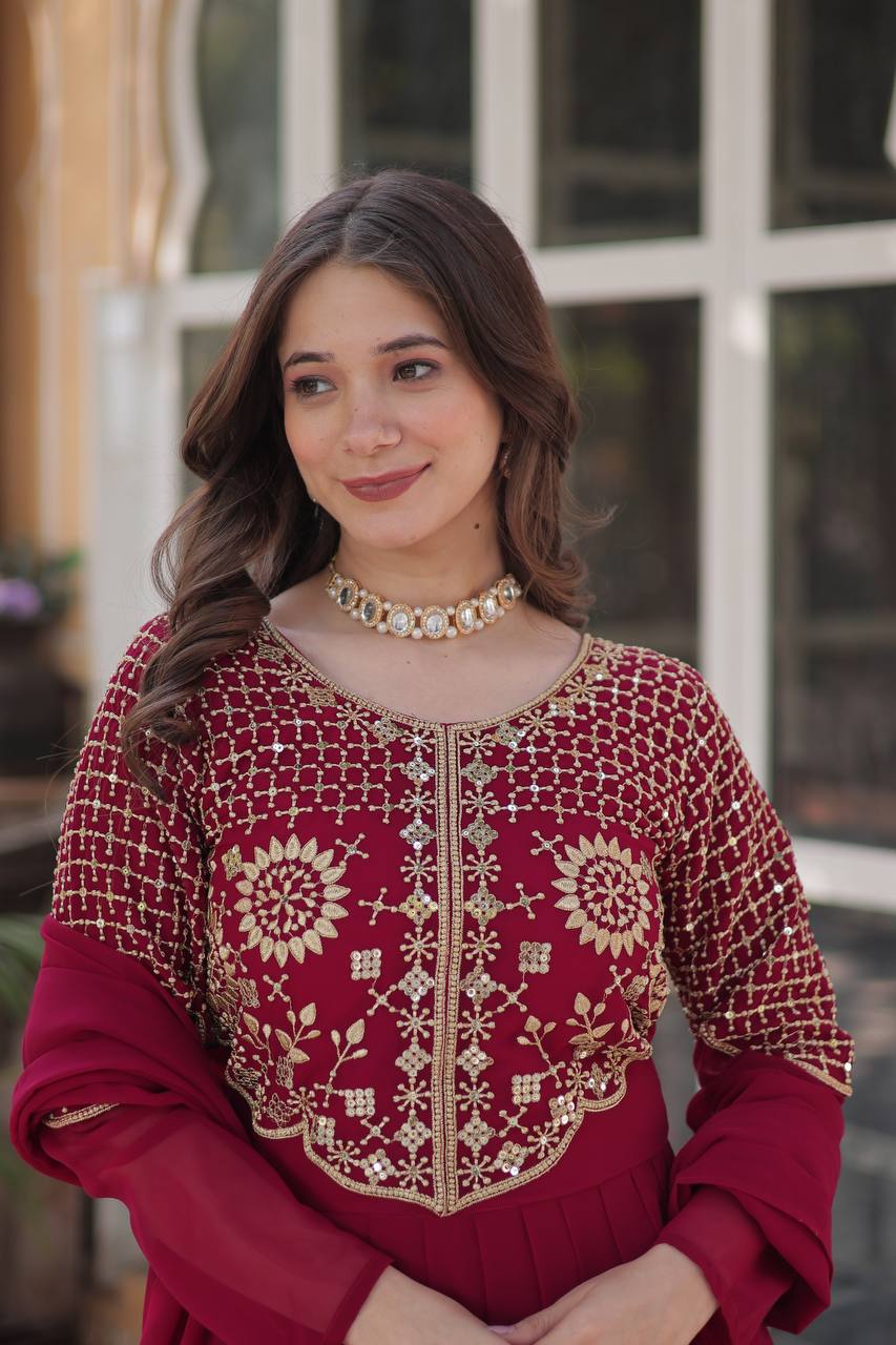 Graceful Faux Blooming Georgette Gown With Dupatta