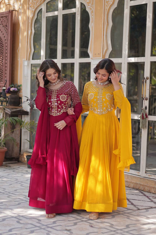 Graceful Faux Blooming Georgette Gown With Dupatta