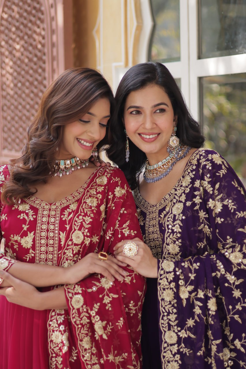 Faux Blooming Sequins & Zari Embroidered Gown With Dupatta