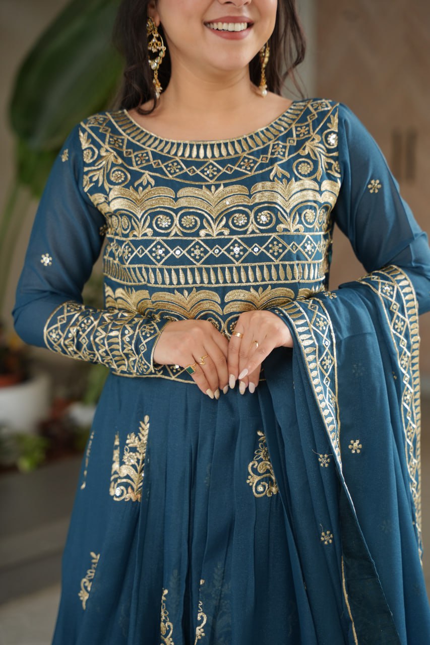 Chinnon Sequins & Beads Embroidered Gown Set With Dupatta