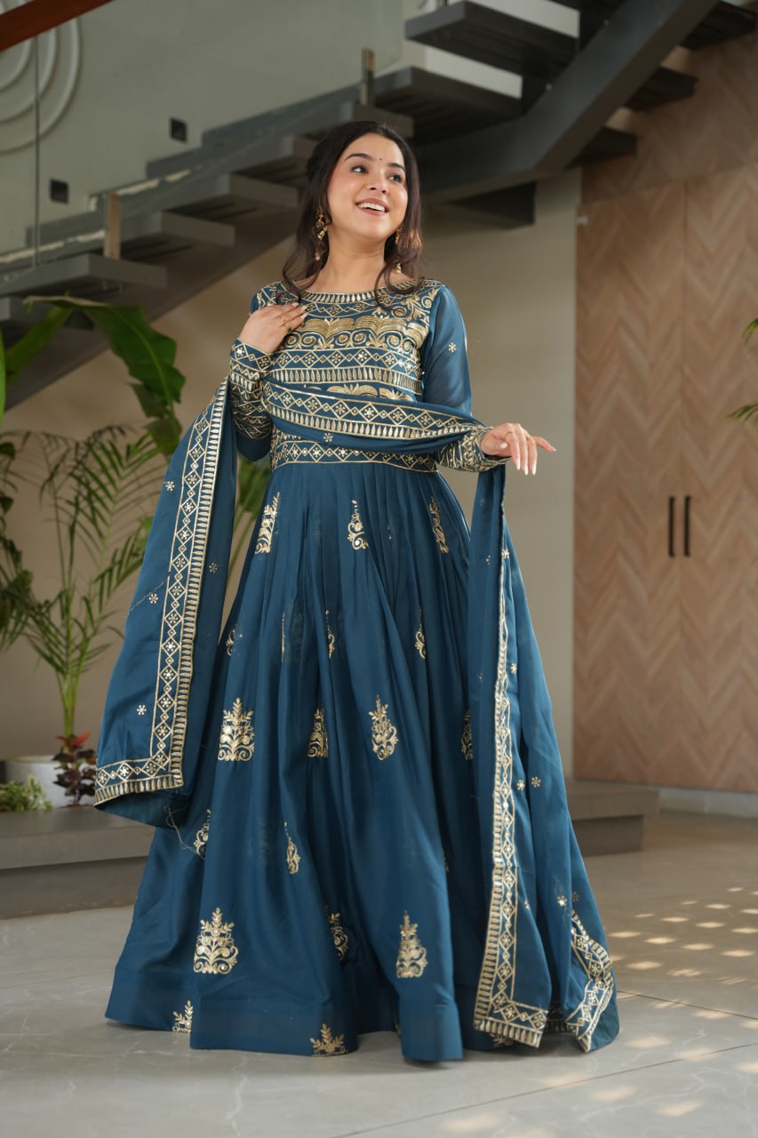 Chinnon Sequins & Beads Embroidered Gown Set With Dupatta