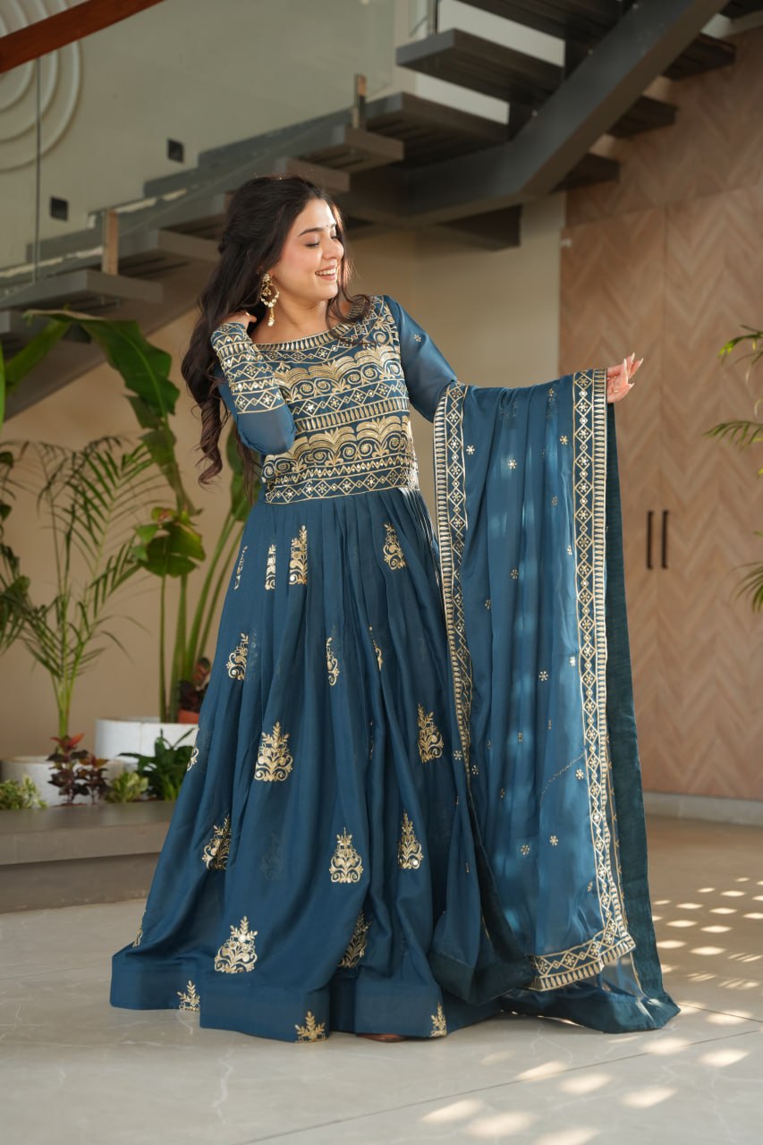 Chinnon Sequins & Beads Embroidered Gown Set With Dupatta