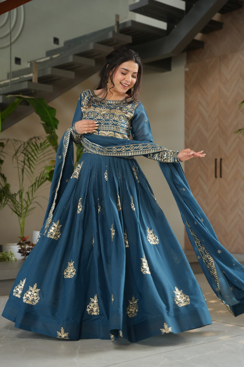 Chinnon Sequins & Beads Embroidered Gown Set With Dupatta